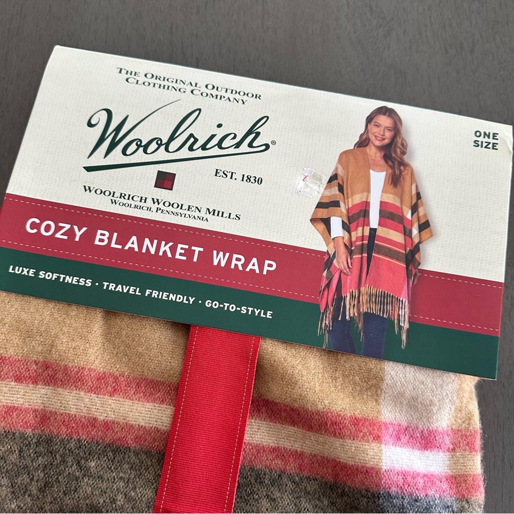WOOLRICH Cozy Blanket Wrap Scarf Plaid One Size Color Justine New - Picture 2 of 5